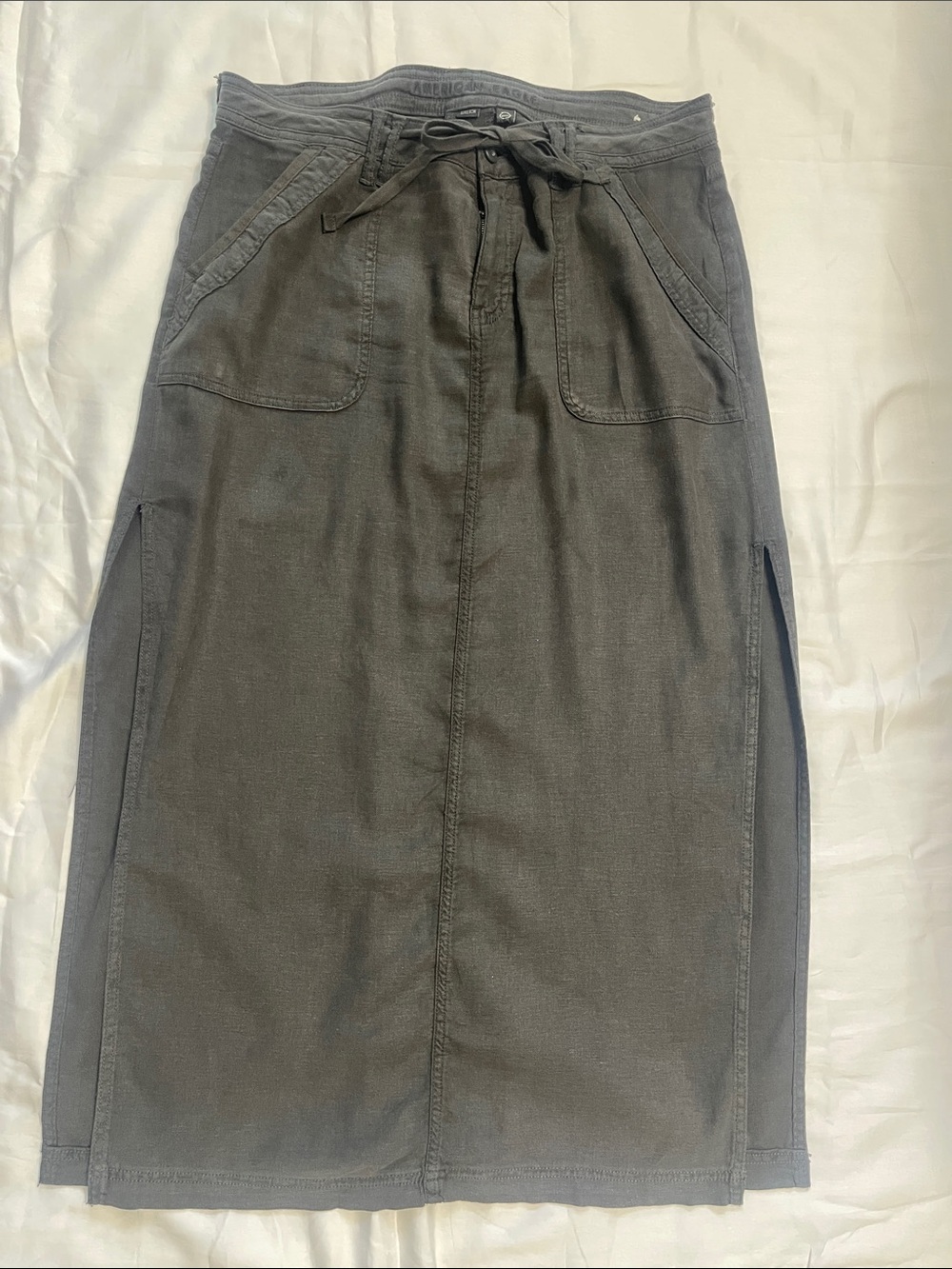 American Eagle Outfitters Charcoal Drawstring Midi Skirt